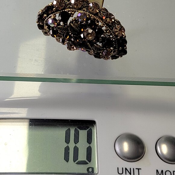 Amber Rhinestone Cocktail Ring ADJUSTABLE Band Brown rhinestone Fashion Ring - Picture 6 of 7